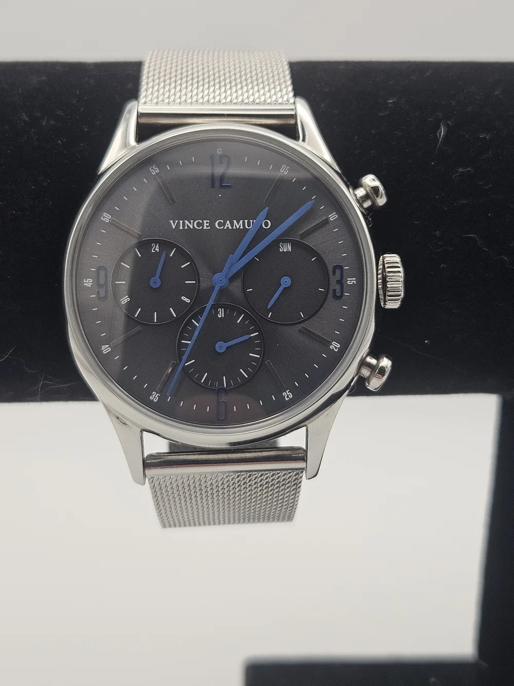 Vince Camuto Men's Silver Mesh Chronograph Watch - Blue Accents